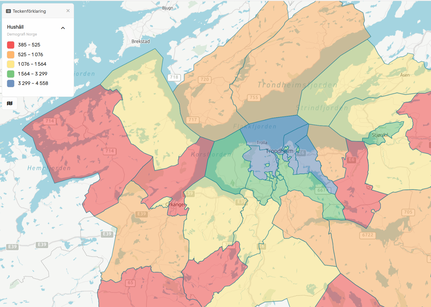 Hushållsstatistik med antal boende utifrån boendetyp i Norge på 4-siffrig postnummernivå