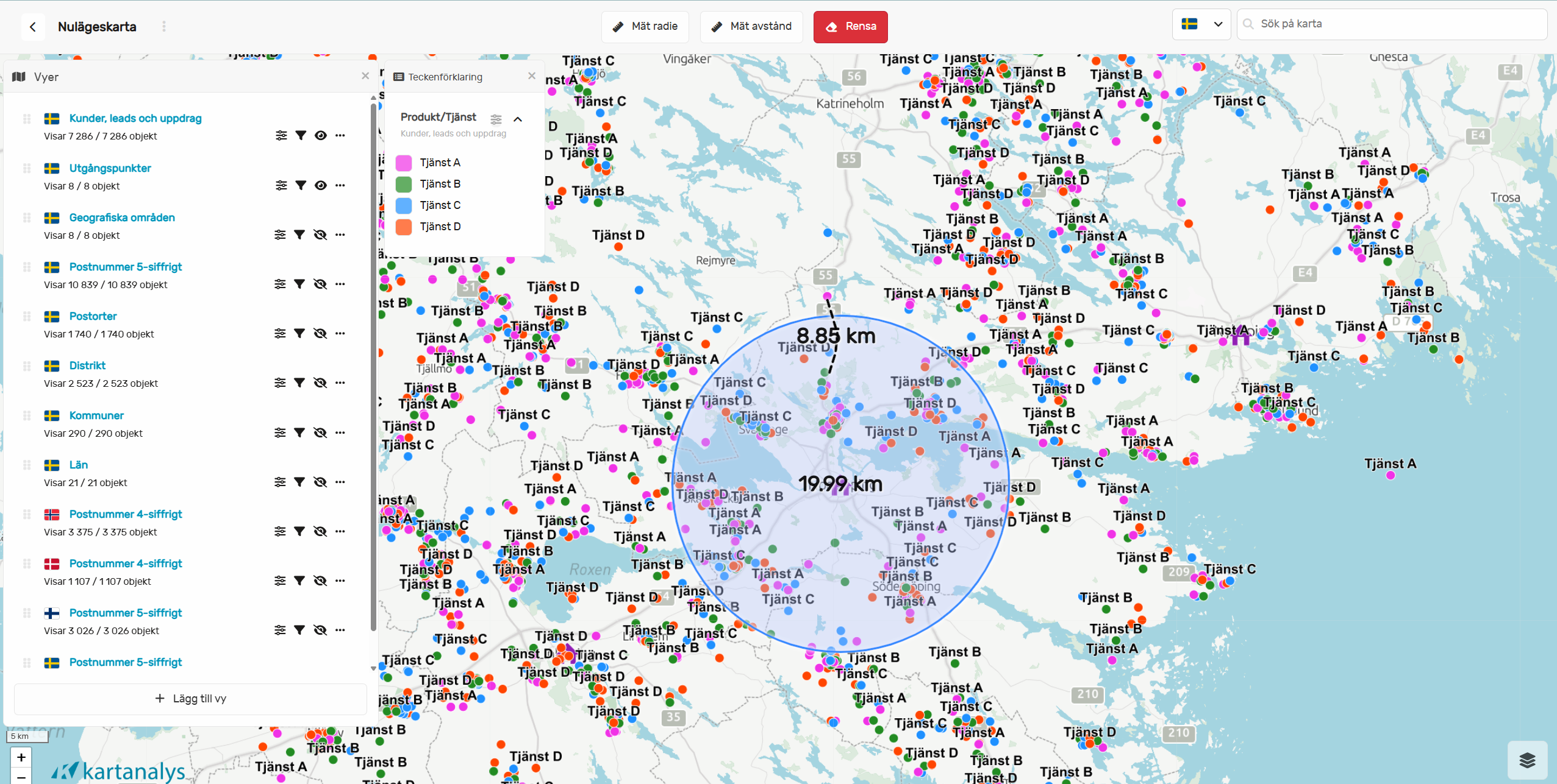 Kartanalys - Mät avstånd och räckvidd direkt i kartan