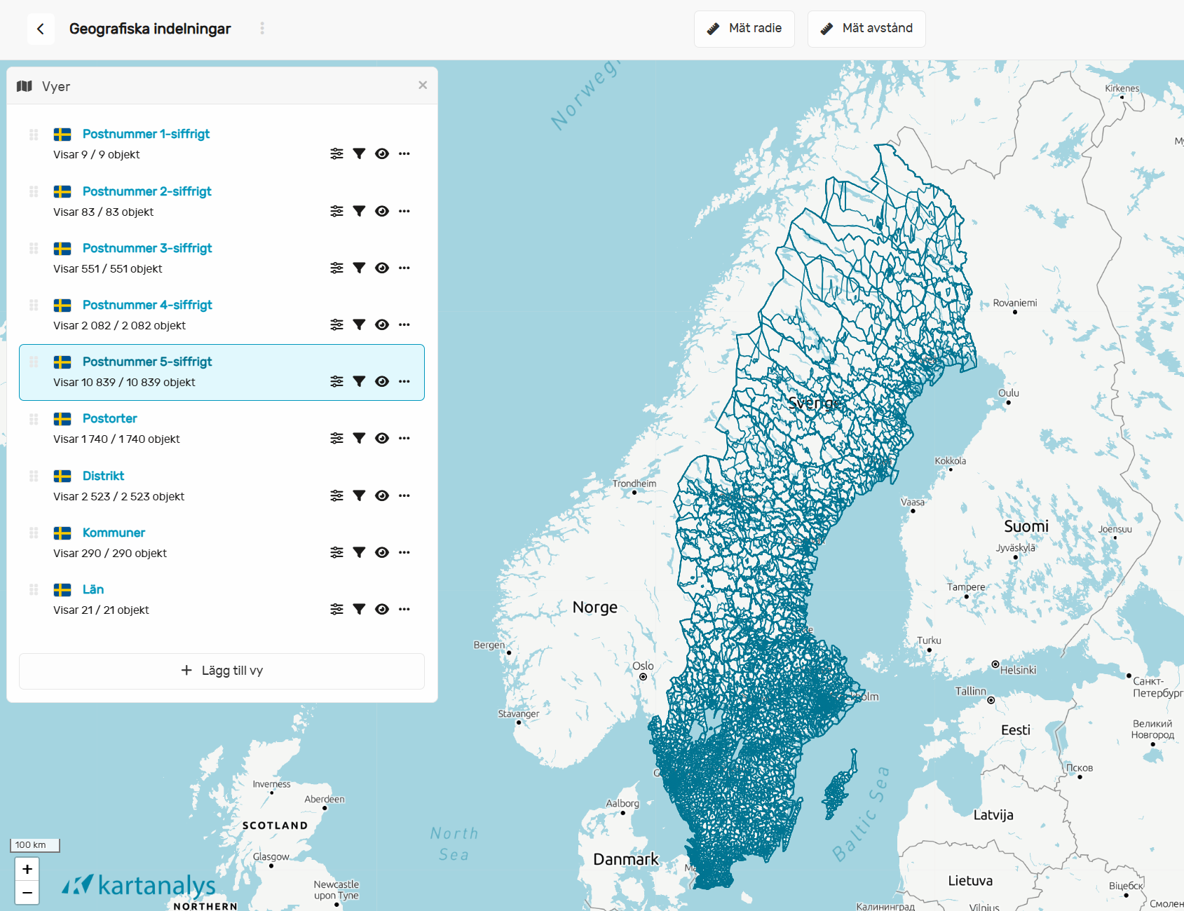 Geografiska indelningar och administrativa gränser för hela Norden
