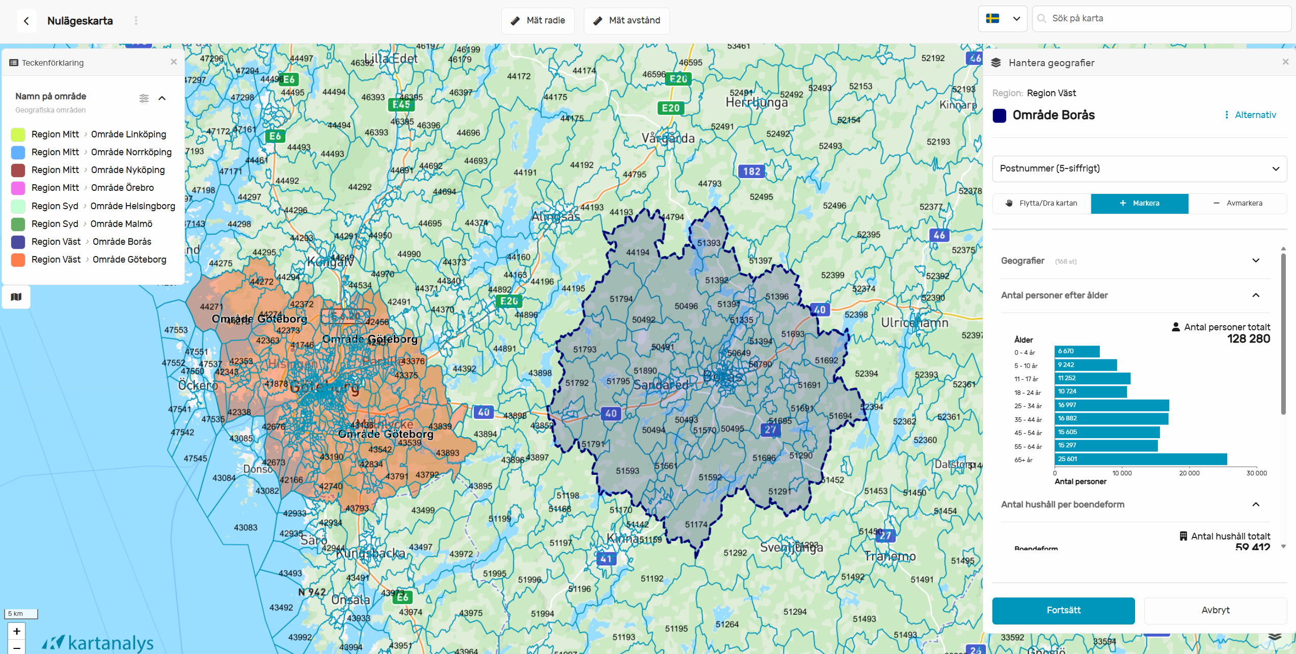 Kartanalys - Skapa och justera områden direkt i kartan
