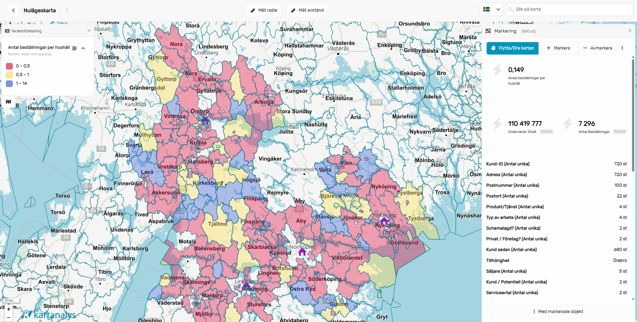 Kartanalys - Se nyckeltal för varje område