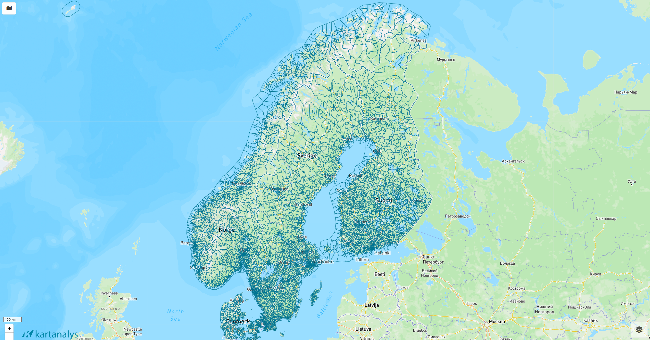 Postnummerkatalog och geografiska indelningar för Sverige, Norge, Danmark och Finland