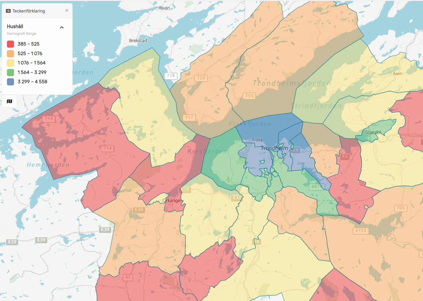 Antal hushåll utifrån boendetyp på postnummernivå i Norge