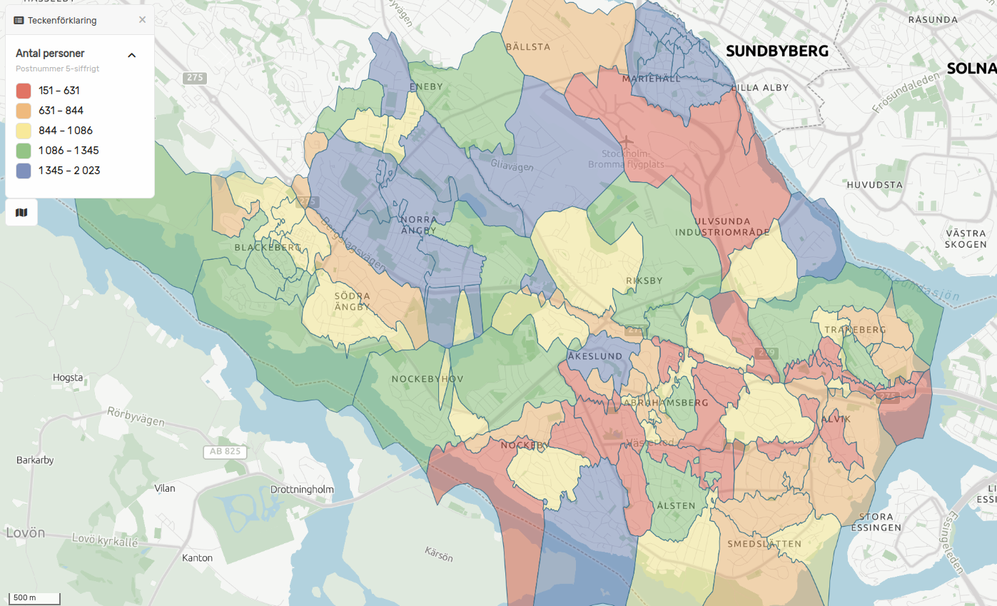 Antal personer utifrån åldersgrupper på postnummernivå i Sverige